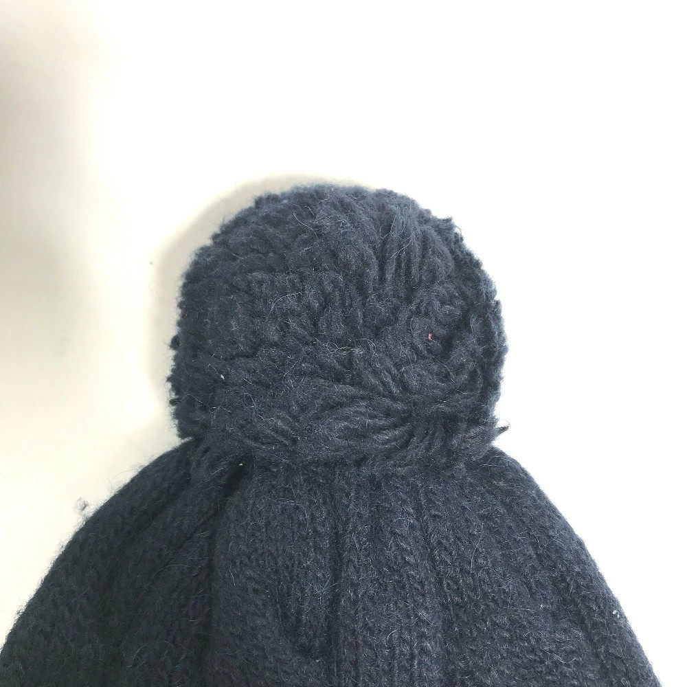 MONCLER Pom Pom Logo Beanie Hat Knit Cap Knit Cap Wool/Acetate Women's Navy thumbnail 4