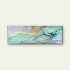 Panoramic Blue & Green Abstract Design Canvas Print Wall Art Home Decor