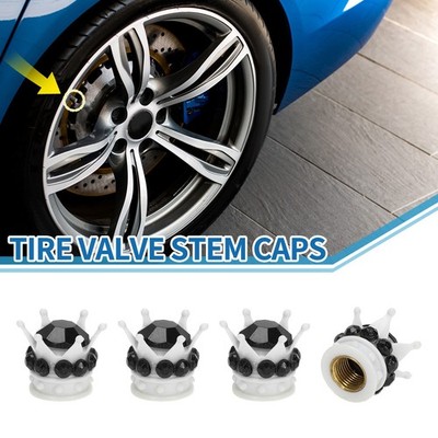 Car Tire Valve Stem Caps Wheel Valve Cap White Black for Car SUV Bike RV 4pcs
