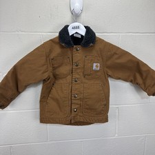 Carhartt Barn Chore Jacket Kids XXS 4-5 Blanket Lined Canvas Brown Collar