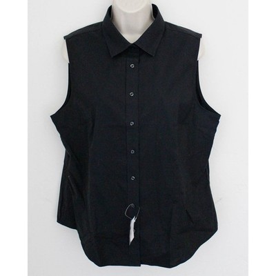 Brooks Brothers Shirt Womens 16 Black Stretch Button Up Sleeveless Non-Iron
