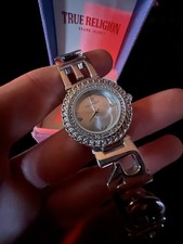 True Religion Silver Quartz Diamond Dial Dress Watch With Box