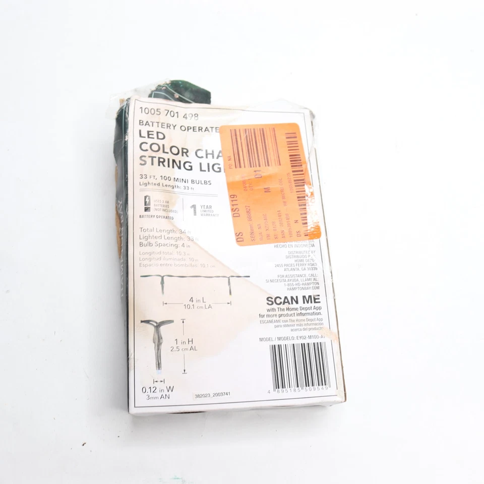 Micro lâmpada LED Hampton Bay 3AA operada por bateria luz de corda 33 pés  - Imagem 3 de 4