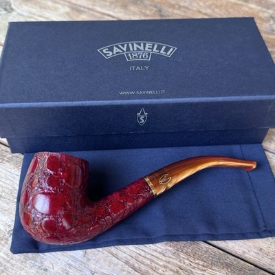 Savinelli Alligator Red Bent Billiard (606 KS) 6mm Filter Tobacco Pipe