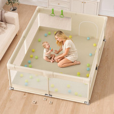 Beige Large Baby Playpen - 69X59In Playpen for Babies and Toddlers