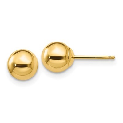 Echte 14K Gelbgold 6mm polierte runde Kugel Ohrstecker Schmetterlingsrücken - E3407