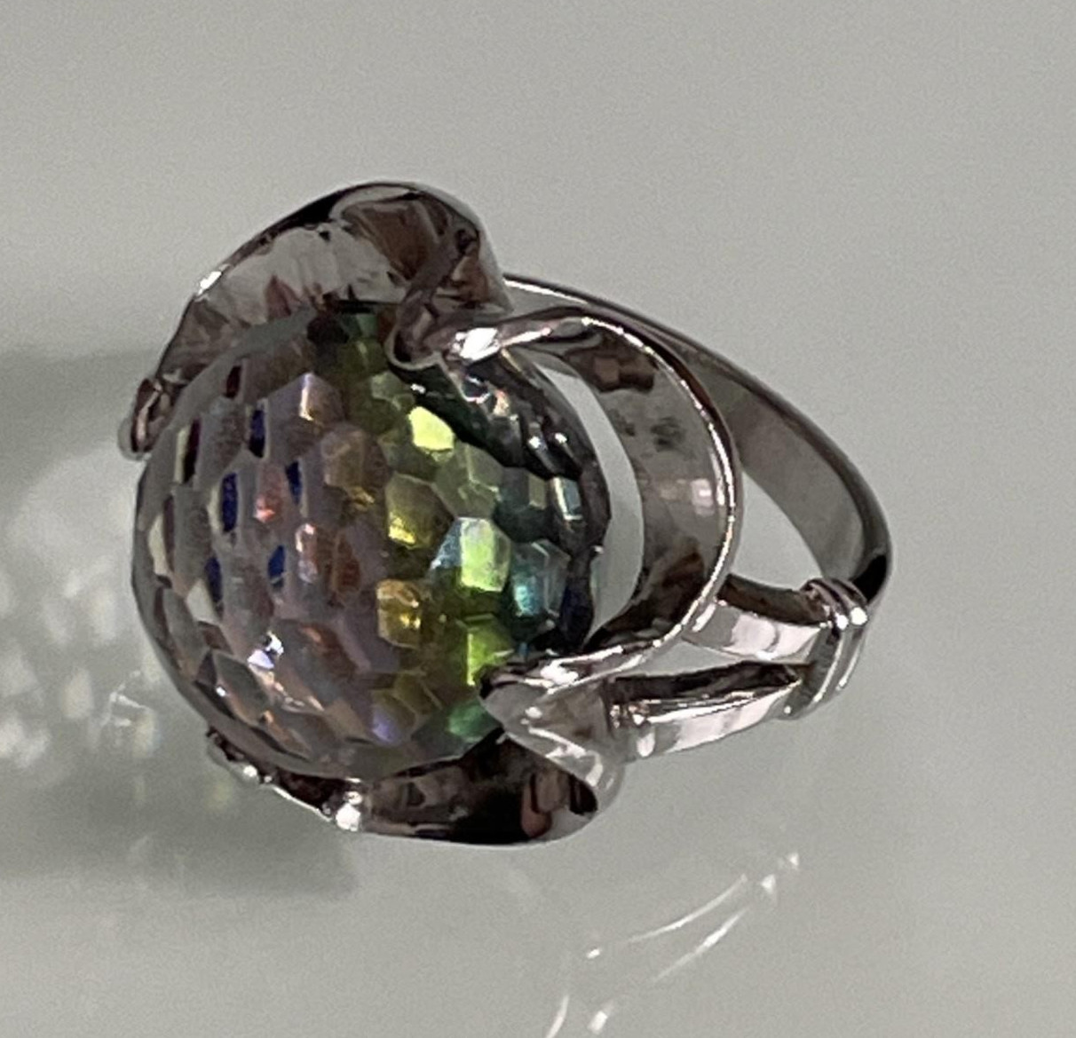 925 Watermelon Rhinestone Ring Size 4.75 Sterlin Silver Statement Cocktail Disco