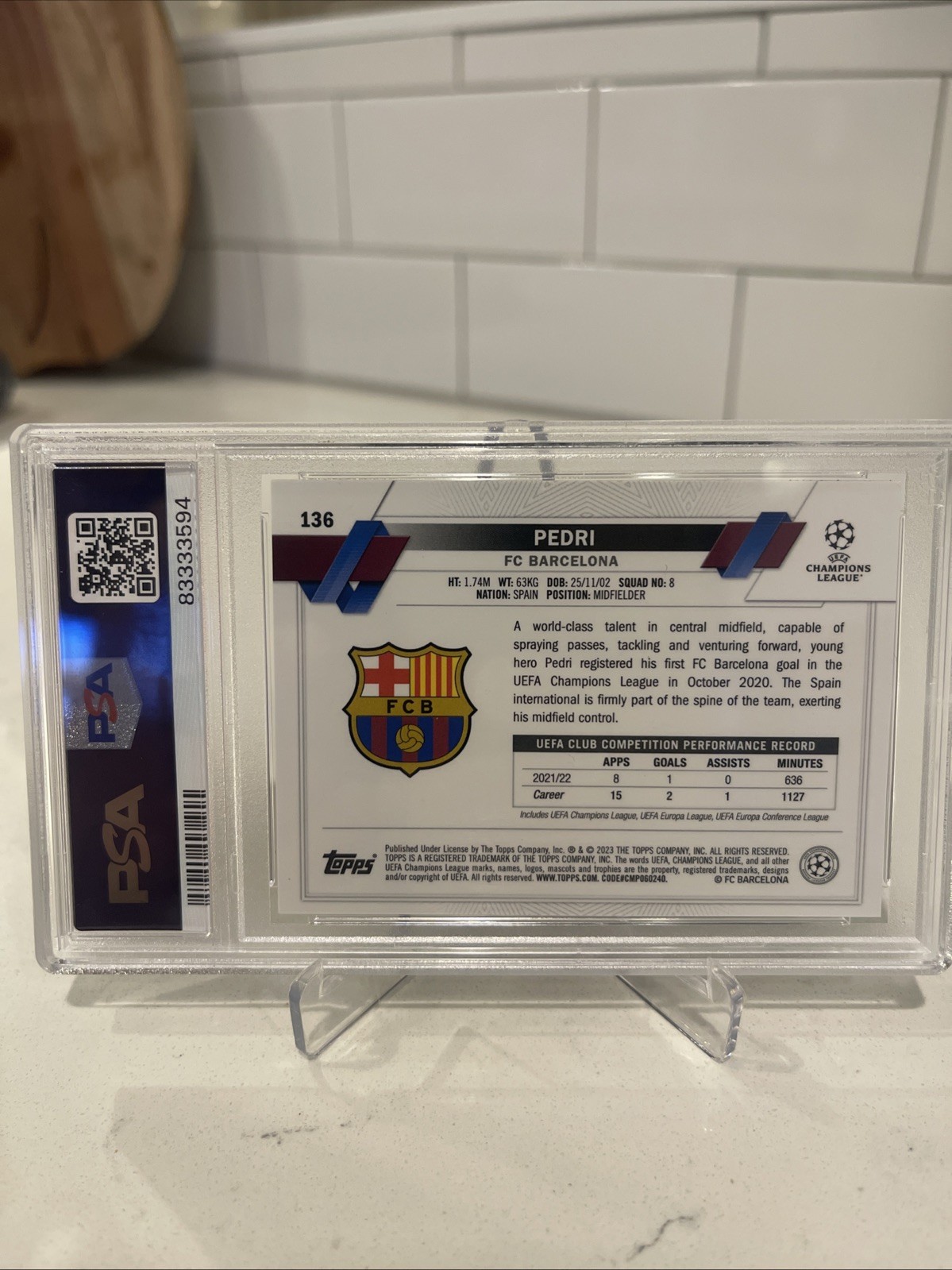 2022-23 Topps Chrome UCC Pedri Hero Variation SP PSA 10 Gem Mint view 2