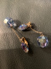 VTG Clip On Drop Earrings Lewis Segal Signed Blue Ice Crystal AB Gold Tone Chain