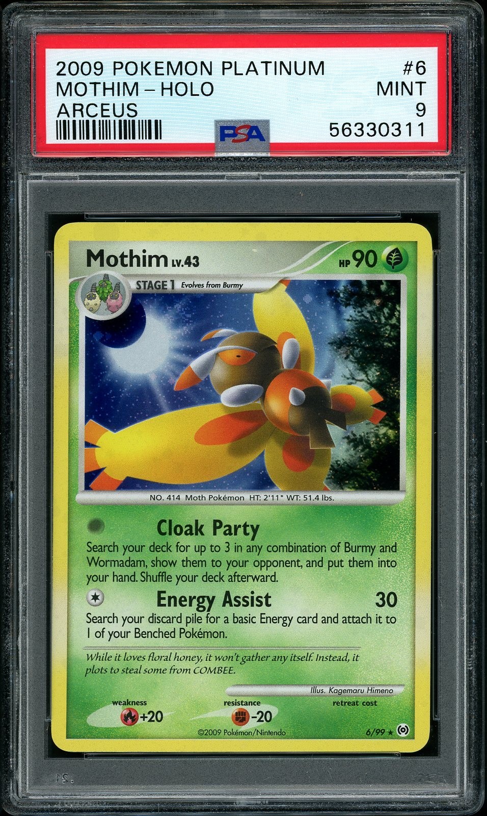 2009 Pokemon Platinum Arceus Mothim Holo #6 PSA 9 MINT