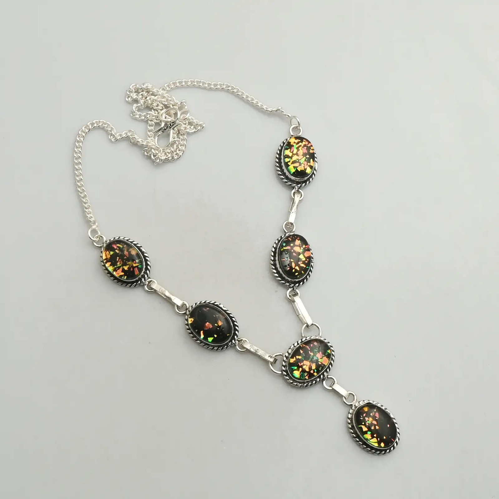 Doublet Opal Gemstone Ethnic Handmade Necklace Jewelry For Women 29 Gms AN 23233