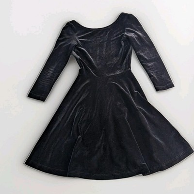 American Apparel Black Velvet Skater Dress S - Low Back Long Sleeve Made in  USA | eBay