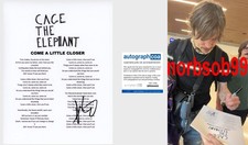 MATT SHULTZ SIGNED CAGE THE ELEPHANT COME A LITTLE CLOSER LYRIC wEXACT PROOF COA