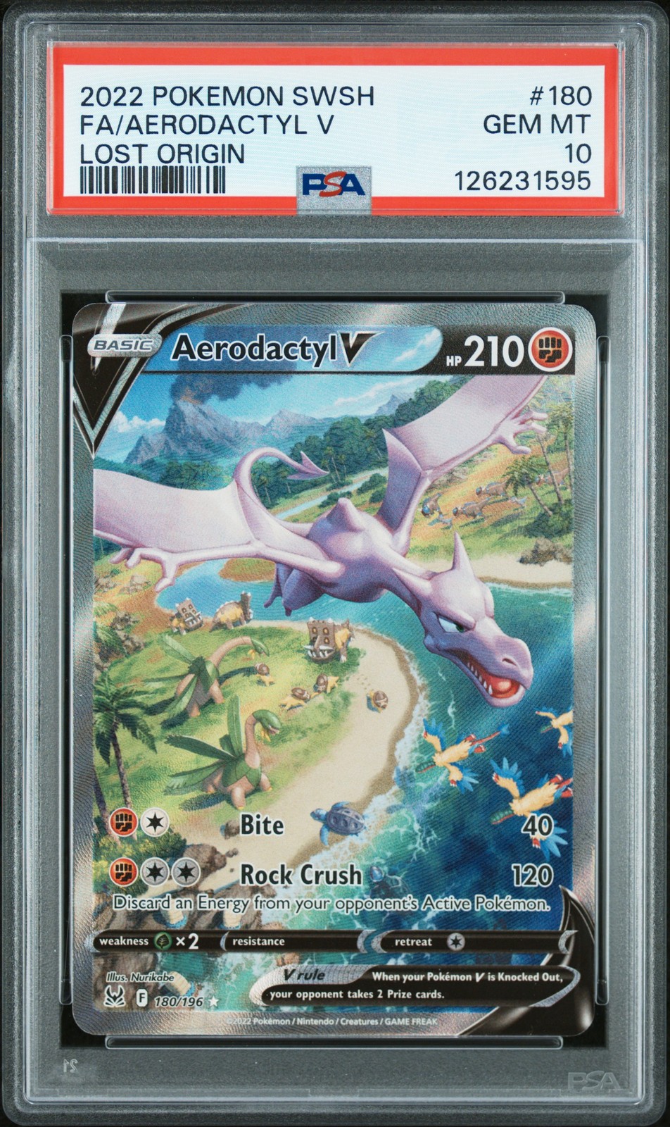 2022 POKEMON SWORD & SHIELD LOST ORIGIN #180 FULL ART/AERODACTYL V PSA 10