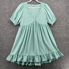 UMGEE Dress Womens S Green V-Neck Puff Sleeve Ladies Boho Cottagecore Peasant