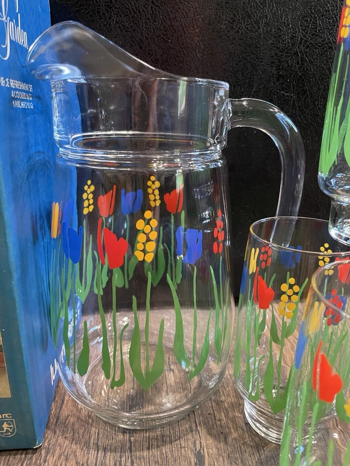 5 Luminarc 16 унций тамблеры кувшин тюльпаны винтажный Spring Garden красный синий зеленый - Изображение 4 из 4