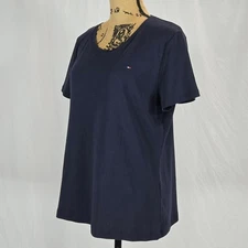 Tommy Hilfiger Women Navy Blue T Shirt Short Sleeve Crew Neck Logo XXL TTG