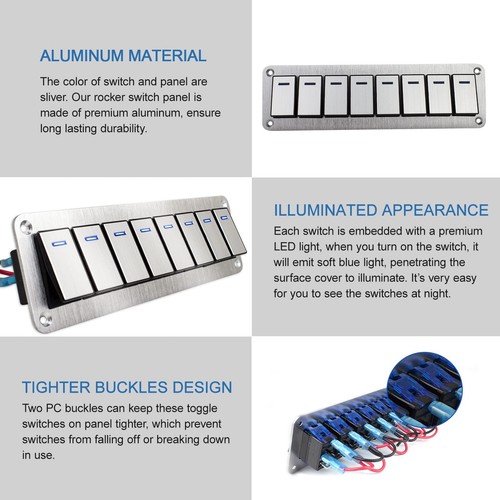 8 Gang Aluminum Rocker Switch Panel - 12V/24V Switch Panel 3 Pin ON/Off Pre-W... - Picture 4 of 7