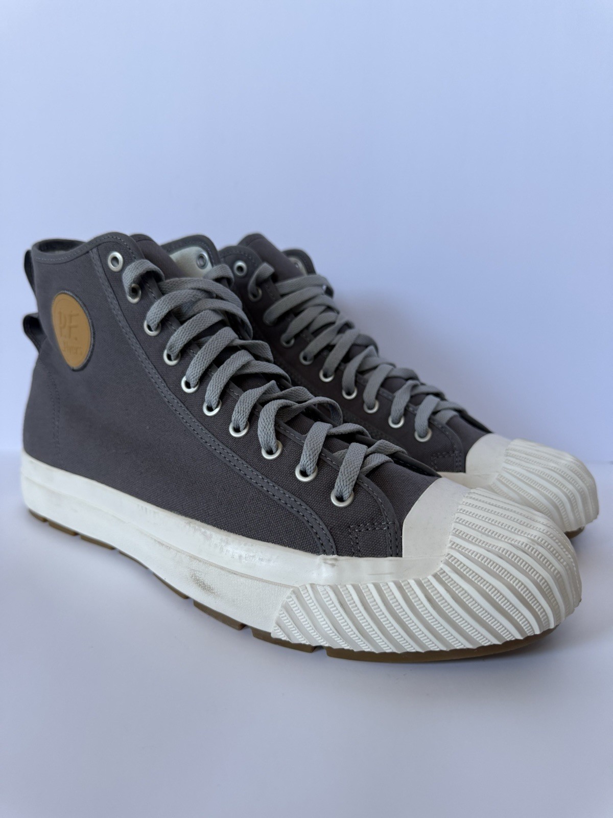 PF Flyers Grounder Hi High Top Sneakers Gray Canvas Rubber Toe Men’s 13