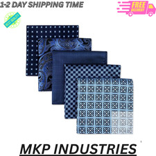 5 Pieces Assorted Mens Silk Pocket Square Handkerchiefs Set Lot