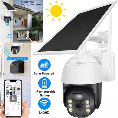 Solar Battery Powered Wireless WiFi Outdoor Pan/Tilt Home Security Camera System