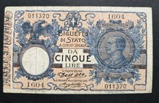 5 LIRE VITTORIO EMANUELE III DECR 29/03/1914 COME DA FOTO NATURALE 