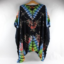 Vintage Island Batiks Hawaiian Boho Black Colorful Dress One Size Rayon