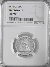 1876-CC  25C SEATED LIBERTY QUARTER NGC FINE DETAILS "CLEANED" #8405236-017
