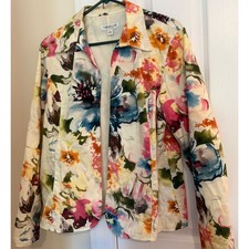 Coldwater Creek Floral Watercolor Blazer Jacket White Multi Color Large H29880