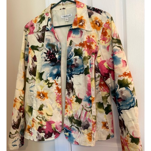 Coldwater Creek Floral Watercolor Blazer Jacket White Multi Color Large H29880