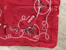 Vintage Levi's Western Cowboy Bandana Hankie Red w/ Ropes, Boots & Steers