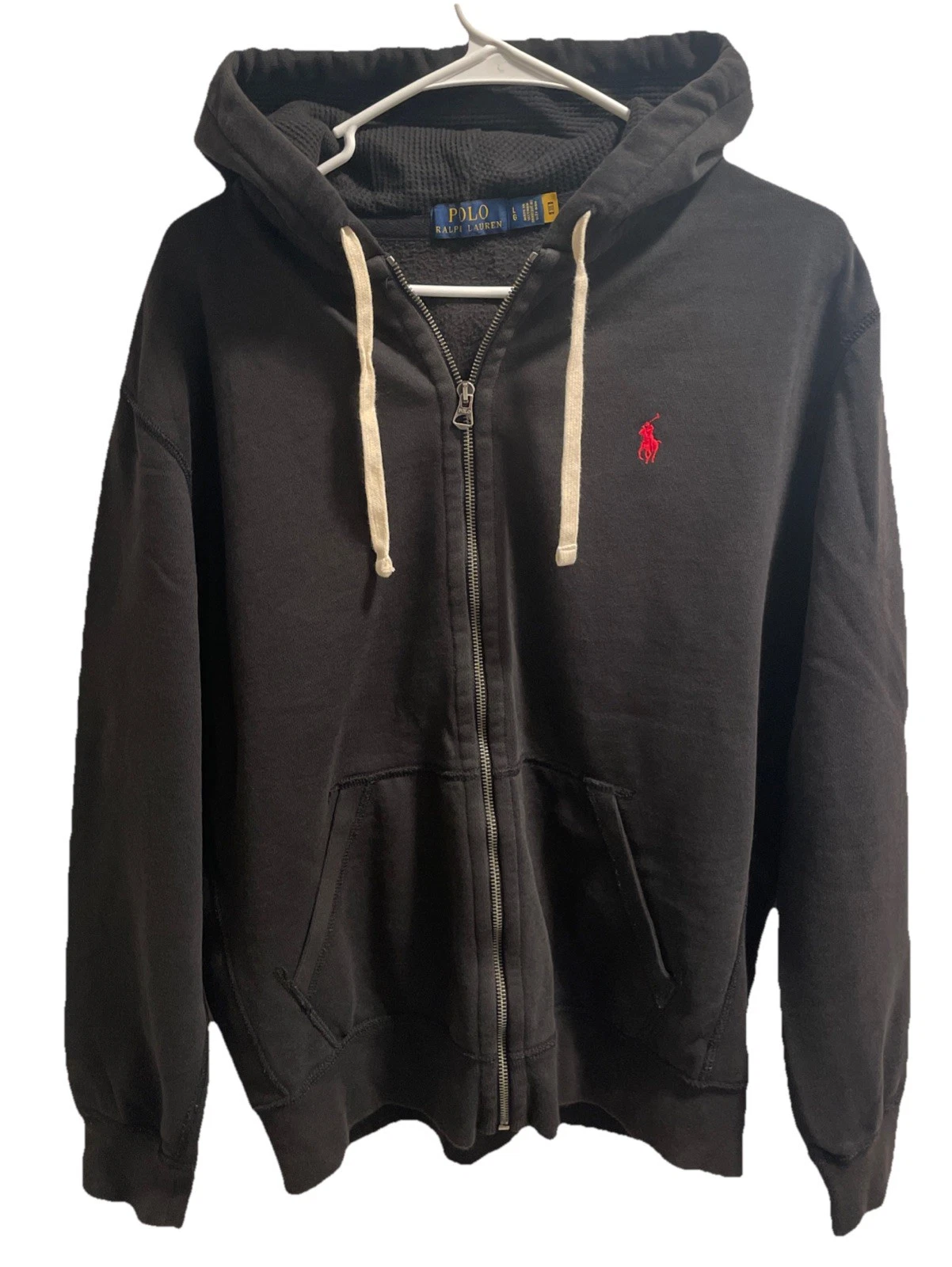 Polo Ralph Lauren Mens Full Zip Hoodie Size Large Fleece/Thermal hood Black