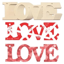 10 PCS Wooden "Love" Letter DIY Crafts Cutouts Slices for Valentine's Day