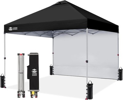 Pop Up Canopy W/ 1 Side Wall Beach Tent W/ One Push Setup Outdoor Sun Black