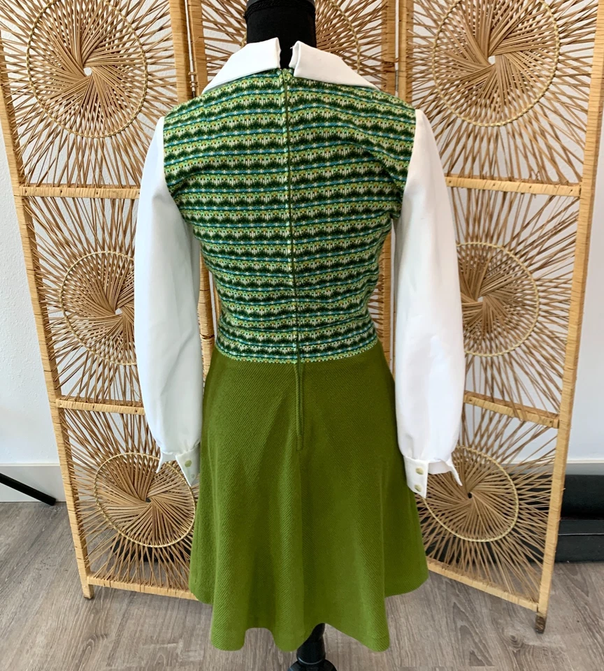 Vintage 60s 70s Handmade Mod Mrs Maisel Twee Collar Knit Sweater Dress Chest 31" - Image 4 of 4