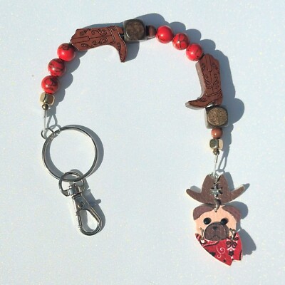 Texas Pug Pup Key Ring, Purse Charm, Dog Lover Keychain, Gift Boxed for Her
