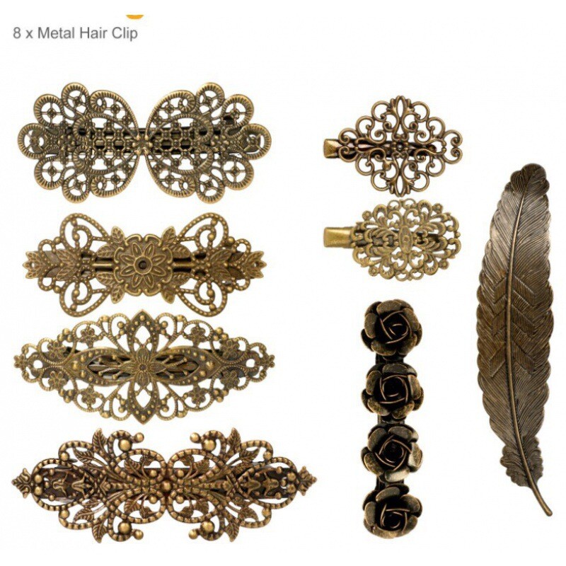 8 PCS Vintage Hair Barrettes French Hair Clips Metal Bronze