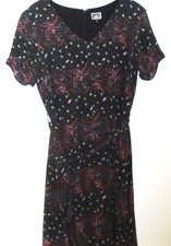 NW3 Hobbs Gateshead Dress black floral tea dress & detach belt Size 10 vgc