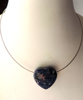 Schöne Halskette/Anhänger mit Lapislazuli & 5,5 Inc. Breites 925 steifes Silber Halsband