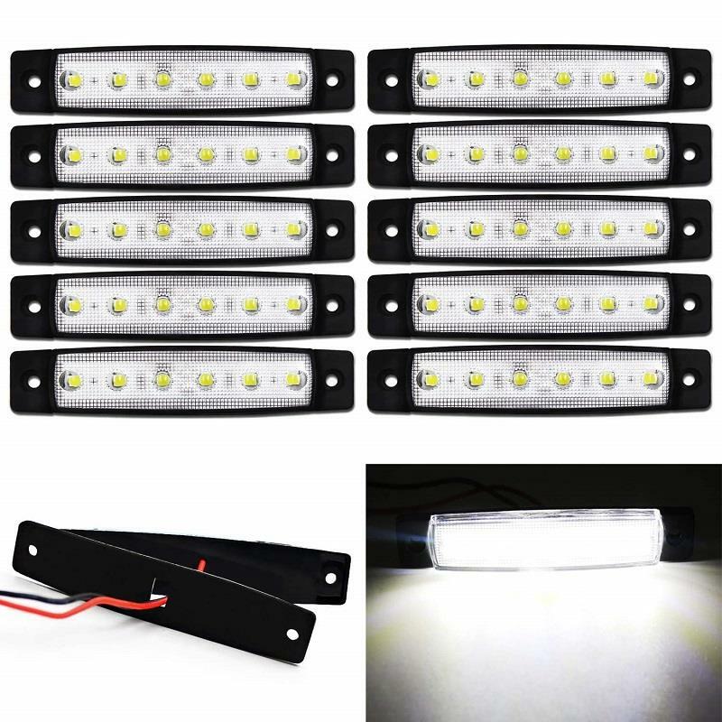 10-Pack 12V White 1.25 Inch LED Side Marker Lamps – 6 LEDs, Truck Trailer Light