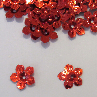 Sequins 5 Petal Embossed Cupped Flowers Red 13mm ~100 pieces