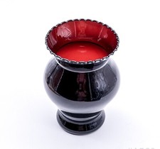 Vetro Sintetico Vaso Con Volant Bordo Handgefertigt Nero & Rosso 17,5 CM Altezza