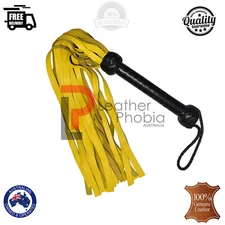 Yellow Heavy 25 Tails Flogger Cowhide Leather 25 Thick Tails Fully Handmade Whip
