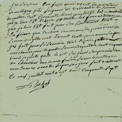 1757 Received supply nails BABEL from Choye to De MONTIGNY lord of Velloreille