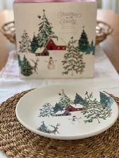 NIB Pottery Barn Christmas in the Country Stoneware Salad Plates- Set of 4