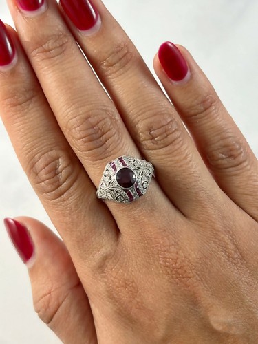 GIA Ruby Diamond Art Deco Platinum Ring Natural NO HEAT Estate Antique Inspired - Picture 2 of 7