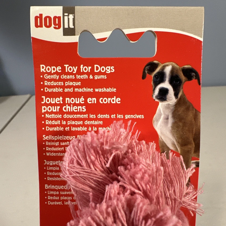 Hagen DogIt Rope Dumbell 2 Knots 7 英寸狗咀嚼玩具粉色 — 第 3/4 张图片