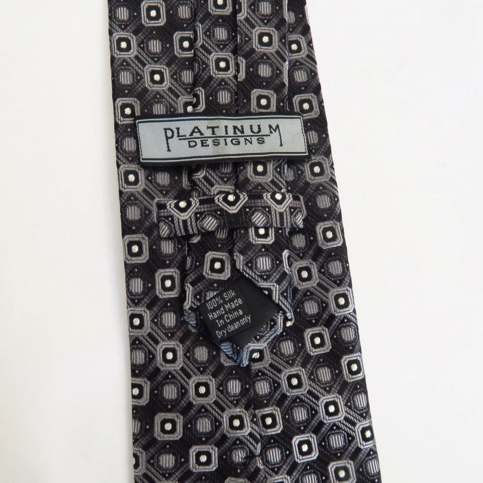 Gravata masculina xadrez xadrez prata preta Platinum Designs 57x3,75 - Imagem 3 de 4