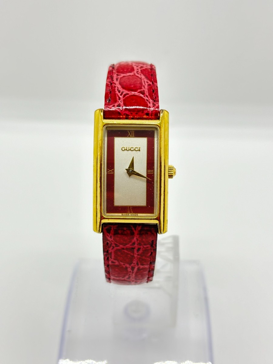 EXC+5] GUCCI 2600L Red Dial Gold Ladies Quartz Watch From