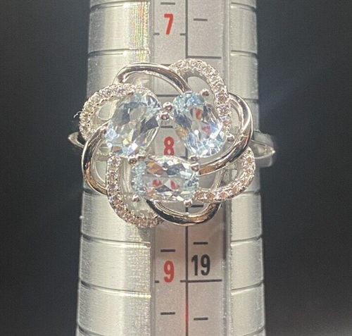 March Birthstone Aquamarine Ring Sz 8 Gem Stone King GSK Sterling Silver Lab - Picture 7 of 9